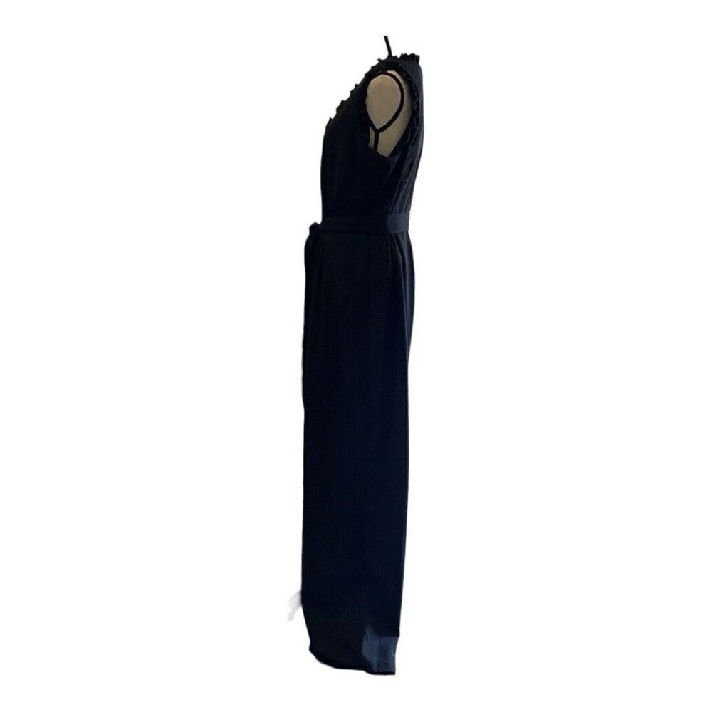 Emma & Michele Womens V Neck Ruffle Jumpsuit Size 10 Black Zipper Tie - Picture 12 of 16
